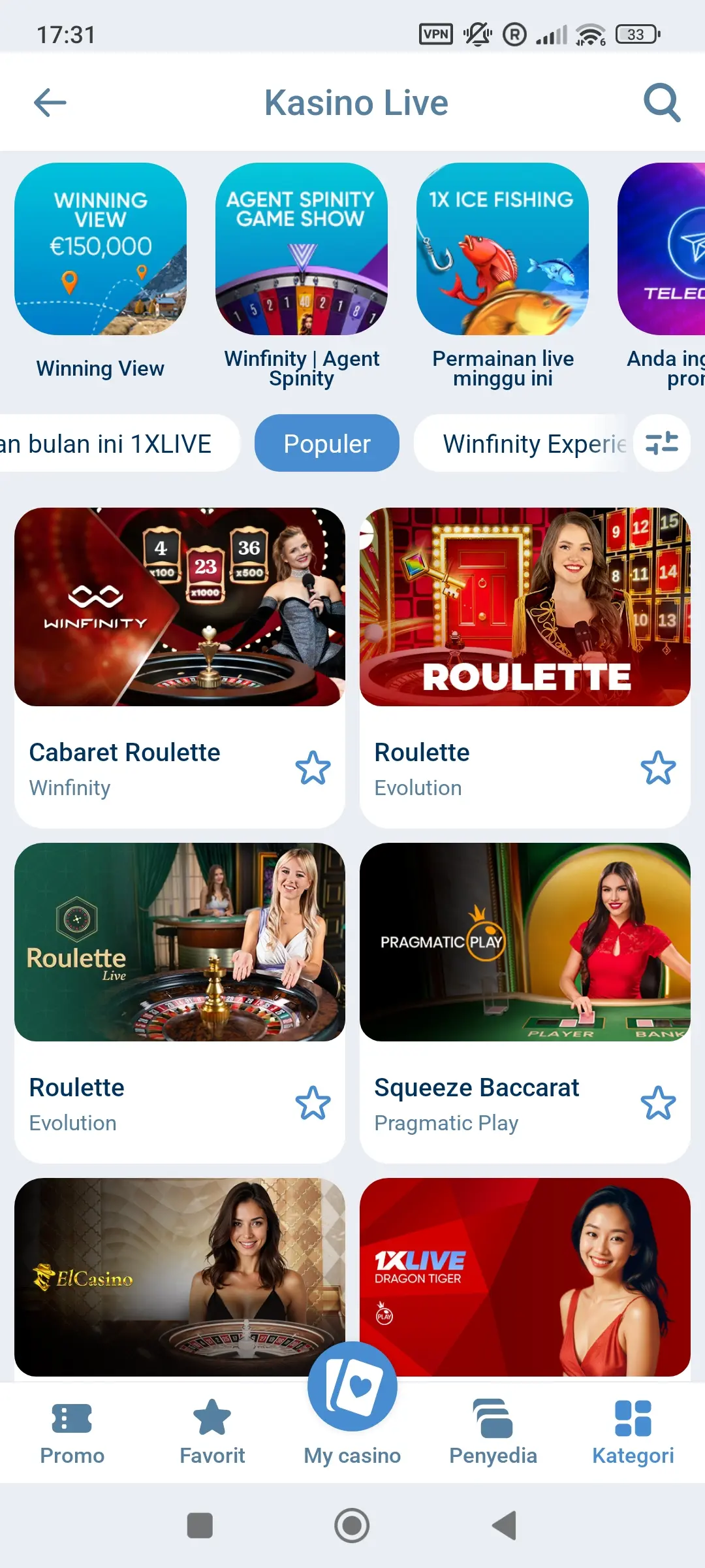1xBet Kasino Live